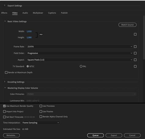 premiere export settings